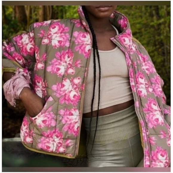 Free People Movement Printed Pippa Packable Puffer Jacket Pink Rose - Picture 4 of 8